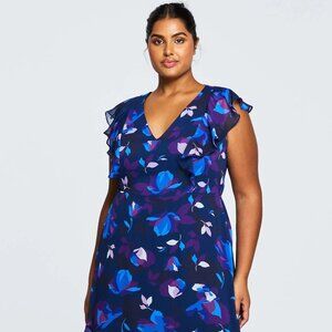 Midnight Blue Blossom Knee Length Dress